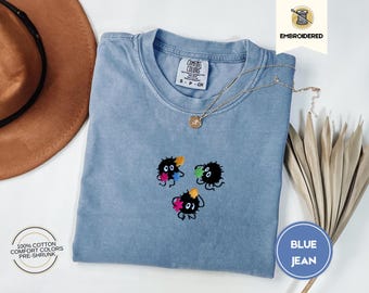 Sprites Cozy Embroidered Comfort Colors® T-Shirt – Studio Inspired Cottagecore Tee, Cute Anime Aesthetic Shirt, Cozy Autumn Whimsy Gift
