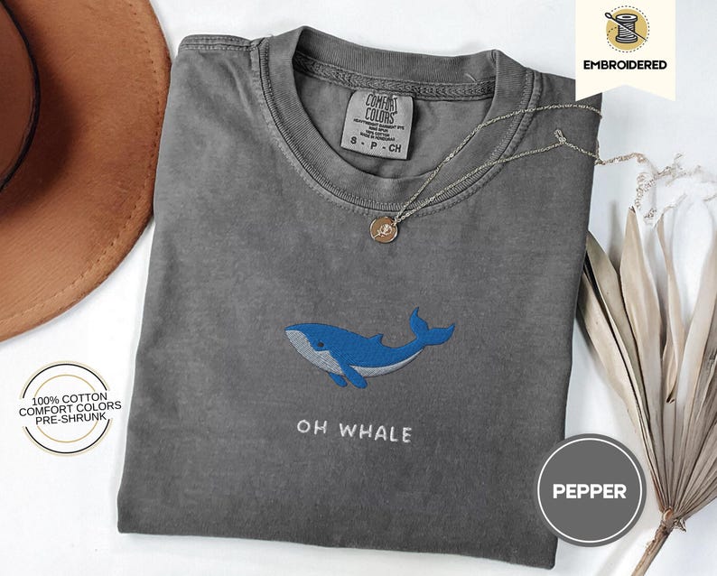 Oh Whale Embroidered Tee – Cute Funny Comfort Colors® Summer Shirt for Beach Days & Ocean Lovers