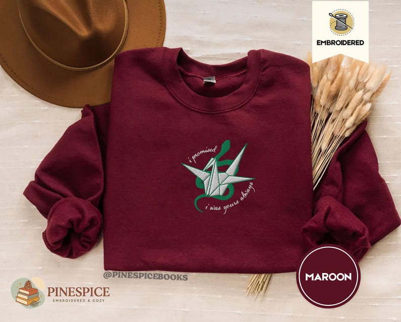 Dark Romance Sweatshirt, I Promised I Was Yours Always, Paper Crane and Snake, Embroidered Gildan 18000, Gothic Book Lover Gift