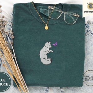 Embroidered Snow Fox Onyx Quicksilver Book Comfort Colors Tee, Fae and Alchemy Little Osha Kingfisher Shirt, Cozy Cute Tee