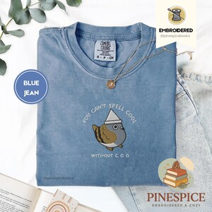 Can’t Spell Cool Without Coo Tee, Embroidered Pigeon Shirt, Funny Bird Lover T-Shirt, Comfort Colors 1717, Urban Birdwatcher Tee