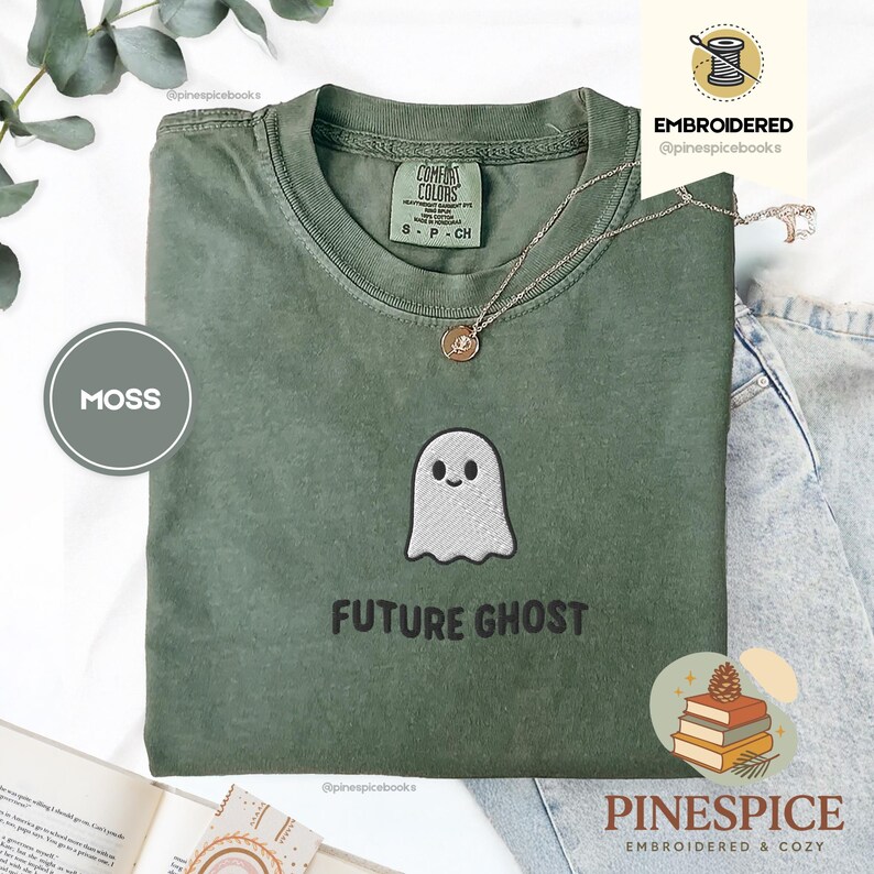 Future Ghost Tee, Embroidered Funny Ghost Shirt, Comfort Colors 1717, Spooky Cute T-Shirt, Goth Humor Tee, Ghostcore Aesthetic Shirt