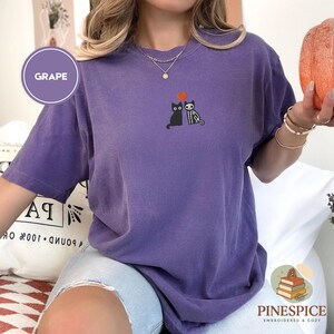 Skeleton Cats Shirt, Cute Halloween Cat Tee, Embroidered Comfort Colors 1717, Spooky Cute T-Shirt, Witchy Cat Gift, Fall Cat Shirt