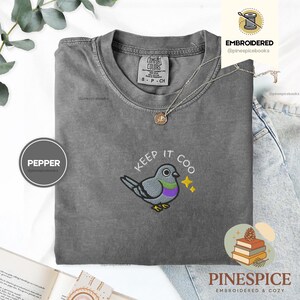 Keep It Coo Tee, Embroidered Funny Pigeon Shirt, Comfort Colors 1717, Cute Bird Lover T-Shirt, Urban Pigeon Gift, City Bird Tee