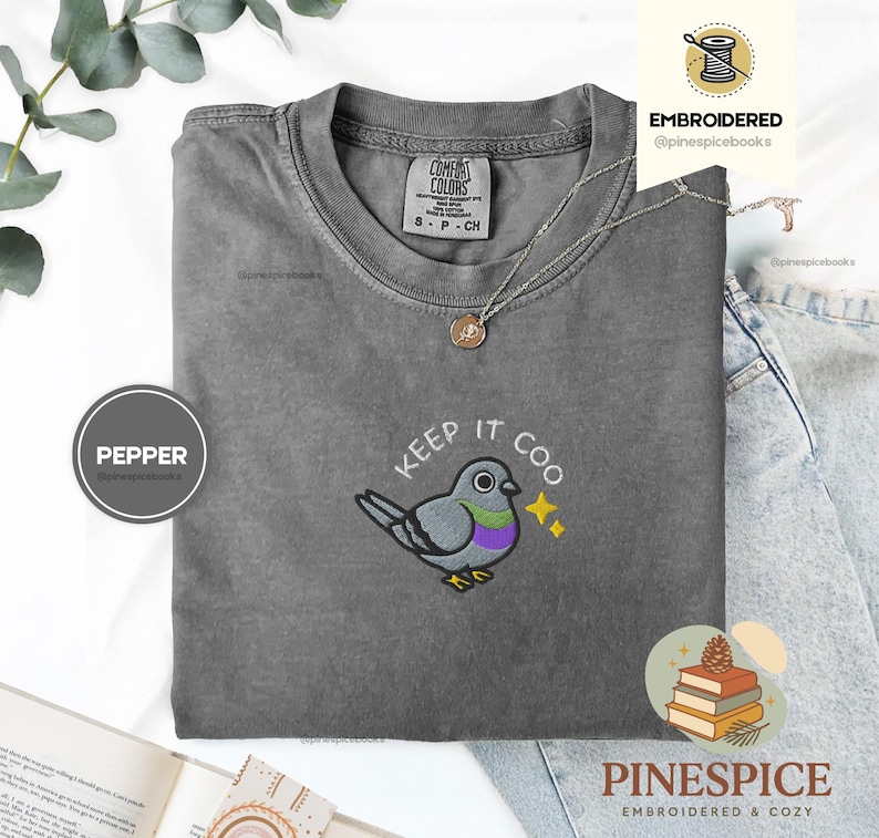 Keep It Coo Tee, Embroidered Funny Pigeon Shirt, Comfort Colors 1717, Cute Bird Lover T-Shirt, Urban Pigeon Gift, City Bird Tee