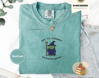 Off to Commit Shenanigans T-Shirt, Wizard Frog Shirt, Funny DnD Tee, Embroidered Comfort Colors 1717, Fantasy Nerd Gift