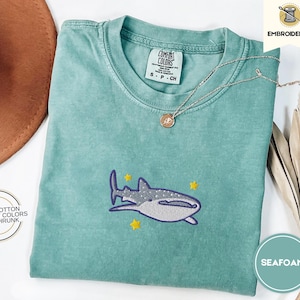 Whale Shark Embroidered Comfort Colors Tee, Animal Shirt, Cute Summer Beach T-Shirt, Ocean Lover Shirt, Cute Tee, Embroidered Shirt, Sea