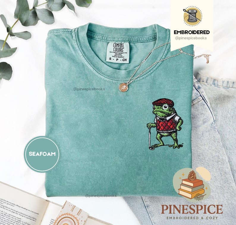 Golf Frog T-Shirt, Funny Embroidered Comfort Colors 1717, Cute Animal Golfer Tee, Whimsical Frog Shirt, Golf Lover Gift