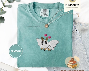 Chibi Moth Shirt, Cute Embroidered Moth Tee, Kawaii Bug Shirt, Comfort Colors 1717, Whimsical Moth Gift, Soft Cottagecore Tee