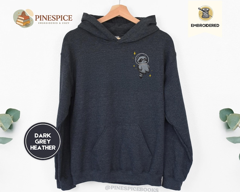 Space Raccoon Hoodie, Chaotic Cute Embroidered Gift, Gildan 18500