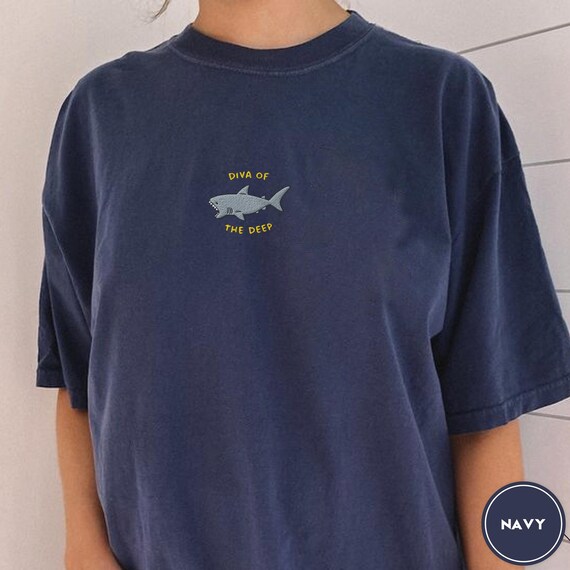 Diva of the Deep Embroidered Shark Tee, Funny Cute Summer Tshirt