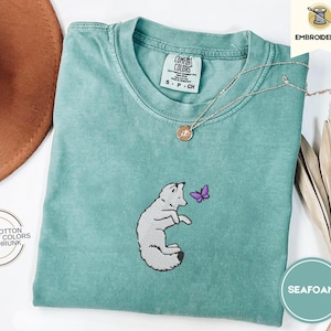 Embroidered Snow Fox Onyx Quicksilver Book Comfort Colors Tee, Fae and Alchemy Little Osha Kingfisher Shirt, Cozy Cute Tee
