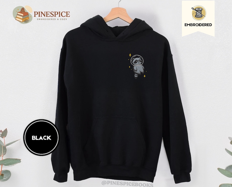 Space Raccoon Hoodie, Chaotic Cute Embroidered Gift, Gildan 18500
