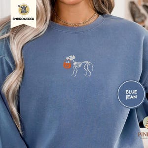 Skeleton Dog Trick or Treat Sweatshirt, Embroidered Halloween Dog Shirt, Comfort Colors 1566, Cozy Fall Pullover, Spooky Pet Lover Gift, Boo