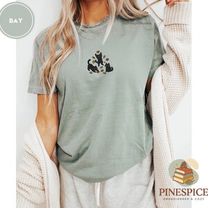 Black Cats and Fall Leaves Tee, Embroidered Autumn Cat Shirt, Comfort Colors 1717, Cute Fall T-Shirt, Cozy Cat Lover Gift, Autumn Aesthetic
