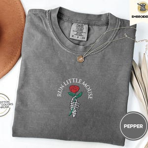 Haunting Adeline Embroidered Comfort Colors Tee, Run Little Mouse Embroidery Shirt, Gift for Dark Romance Book Lovers