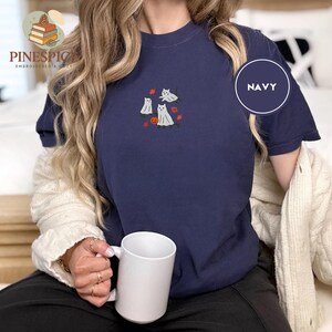 Ghost Cats Fall Shirt, Embroidered Halloween Tee, Cute Autumn Cat T-Shirt, Comfort Colors 1717, Spooky Fall Leaves Shirt, Cozy Cat Gift