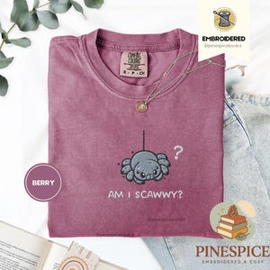 Am I Scawwy T-Shirt, Cute Spider Embroidered Tee, Comfort Colors Funny Wholesome Halloween Shirt Berry