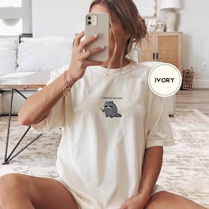 I Require Snacks Embroidered Raccoon Tee – Funny Comfort Colors® Shirt, Goblincore Animal Lover Gift, Cozy Snack Gremlin Tee