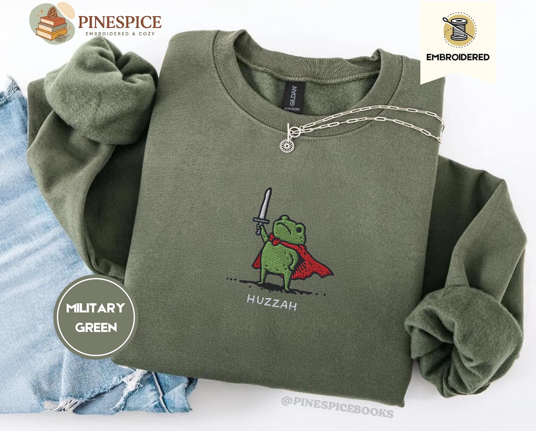 Huzzah Frog Sweatshirt, Embroidered Gildan 18000, Funny Dnd