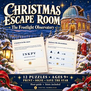 Christmas Escape Room Printable for Kids & Families: 12 Puzzles, Ages 9+, Frostlight Observatory