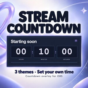 Stream Countdown Timer for OBS: 3 Themes, Starting Soon & BRB Overlay, Adjustable HTML Timer
