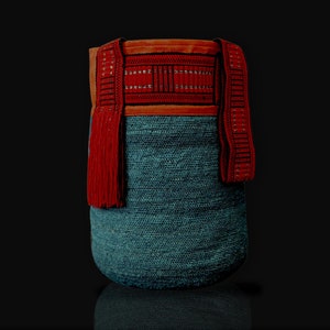 Artisanal Handmade Handbag, Indigenous Patterned Tote, Ecuadorian Shigra, Blue, Orange, Hemp