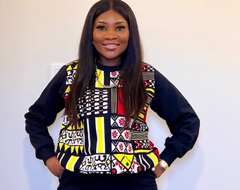 Ankara Sweatshirt | African Print Pullover, Lined Sleeves