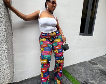 Afrikanische Drucke Cargohose mit Band und Reißverschluss, Hose mit afrikanischem Druck, Tribal Baggy Ankara Cargohose
