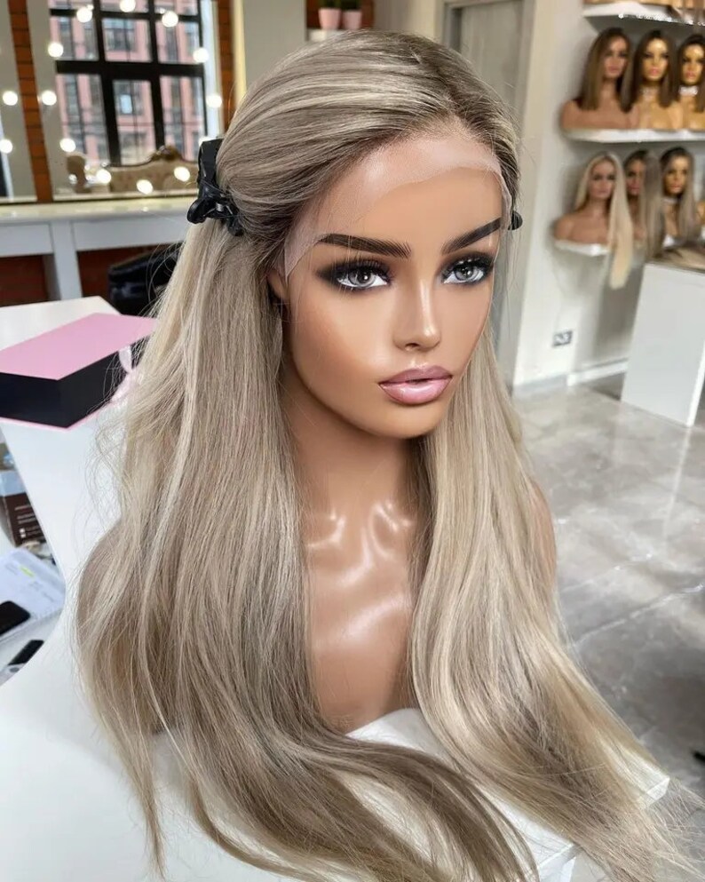 Luxury European Hair Wig Ash Blonde Silky Straight Kendall Etsy Canada