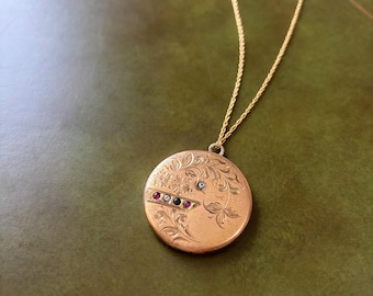Antique Victorian Engraved Locket - 14KT Gold Filled Necklace