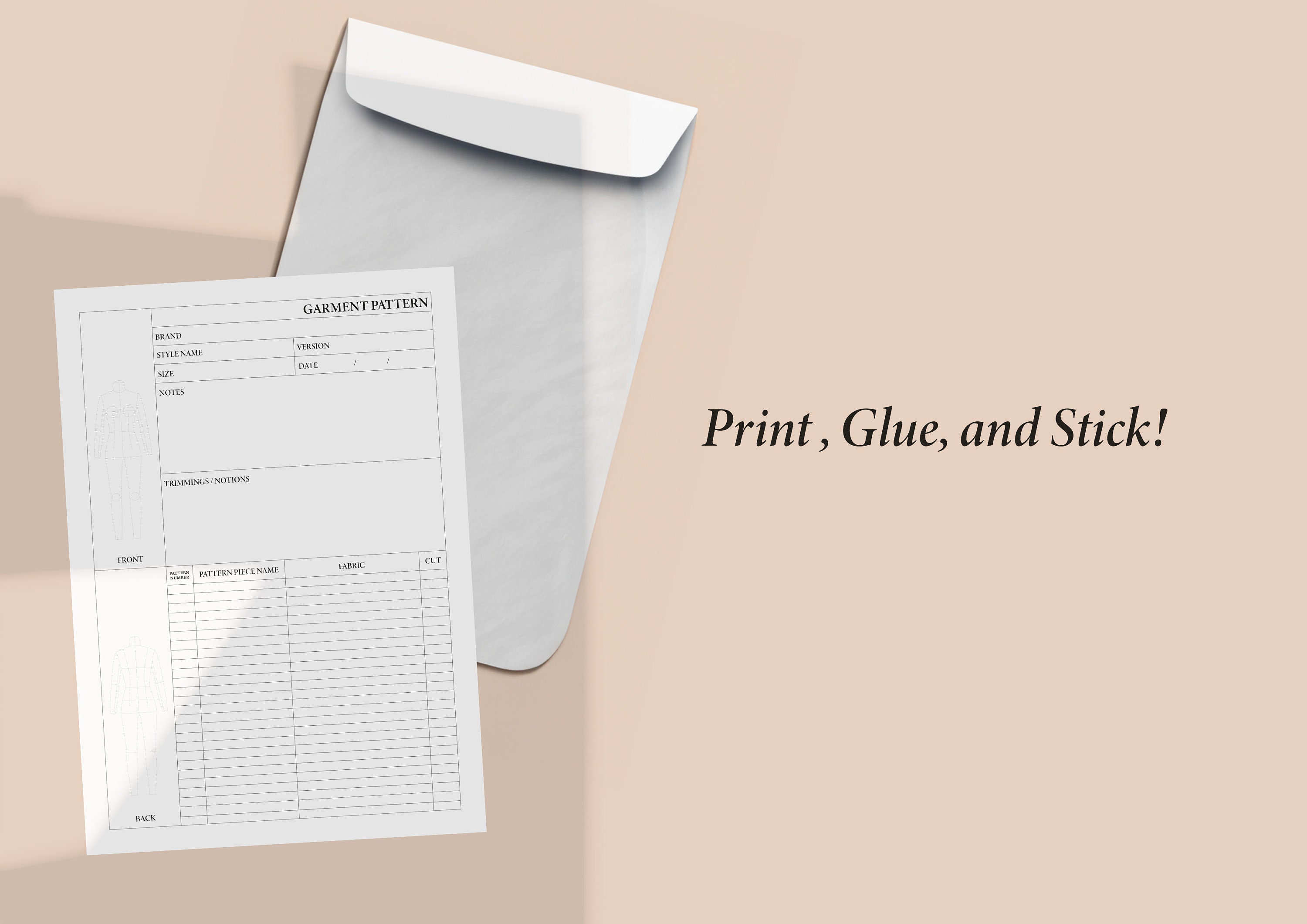 Printable Pattern Envelope Cover Template for Sewing / Sewing Pattern ...