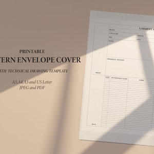 Printable Pattern Envelope cover template for Sewing / Sewing Pattern Organiser / PDF JPEG envelope for Sewing / Storage for Sewing Pattern
