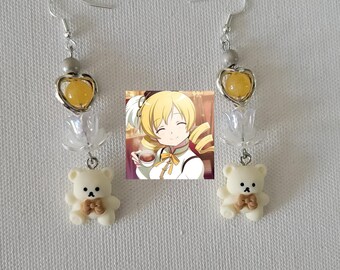 Mami Tomoe Beige Yellow Coquette Bear Puella Magi Madoka Magica Inspired Earrings
