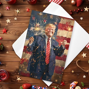 Saisonale Trump 4×6-Grußkarte - MAGA Feier - Innenseite blanko - Perfektes Geschenk für Fans von Flaggen und Anhängern!