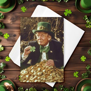 Tarjeta de felicitación del Día de San Patricio de Trump: la mejor suerte, 4″ × 6″