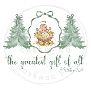 El mejor regalo de todos (PNG), descarga digital navideña cristiana, conjunto de acuarela del Nacimiento de Jesús en Navidad