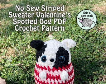 No Sew Striped Sweater Valentine's Spotted Dog PDF Crochet Pattern