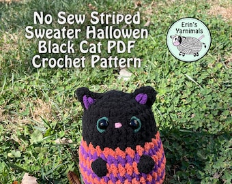 No Sew Striped Sweater Halloween Black Cat PDF Pattern