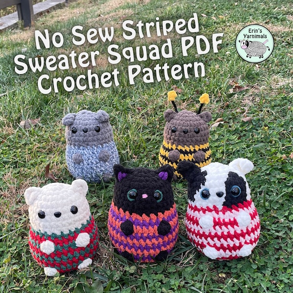 No Sew Striped Sweater Squad PDF Crochet Pattern