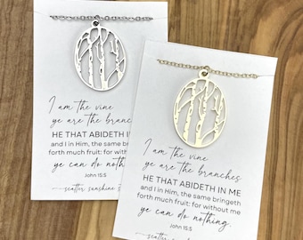 I Am the Vine Tree Bible Verse Necklace, Christian Jewelry for Women, John 15:5 Scripture Gift, Religious Faith Necklace, Baptism Gift