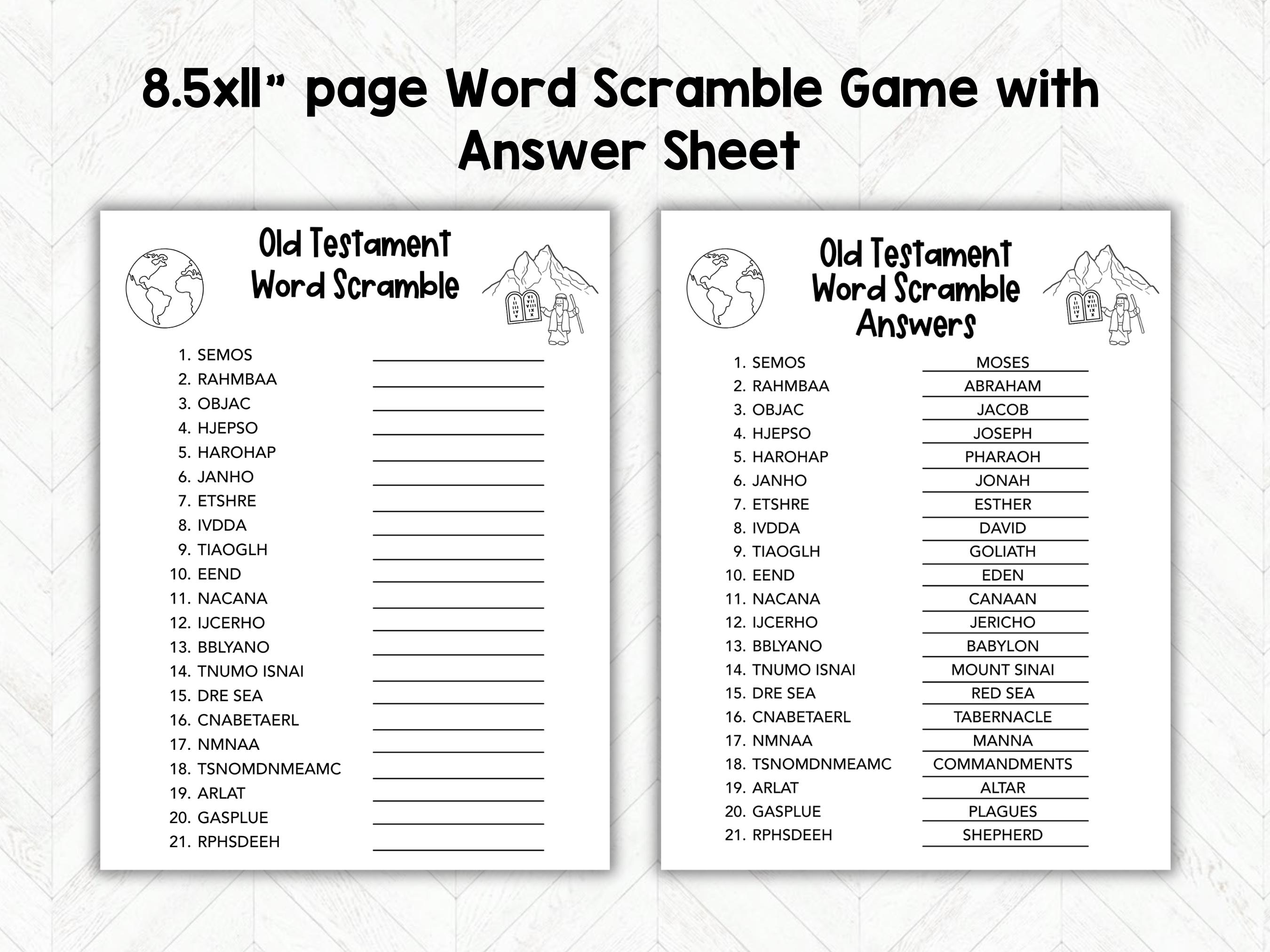 Scrambled Scriptures Old Testament Word Scramble Game, Scripture Bible Study Worksheet ...