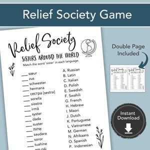 Sisters Around the World Game, Relief Society Activity Game, Relief Society Birthday Game, LDS Printable Game Idea, PDF Instant Download