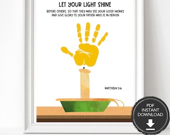 Let Your Light Shine Children's Bible Handprint Craft, Scripture Handprint Art, Christian Craft for Kids, Bible Craft, Bible Verse Activity