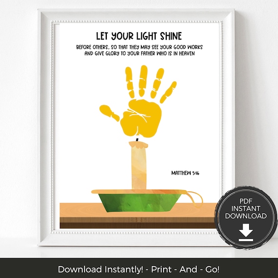 Let Your Light Shine Children's Bible Handprint Craft, Scripture