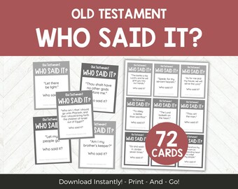 Old Testament Game, Who Said It Game, Printable Bible Games for Kids Teens & Adults, Church Games for Seminary, Sunday School or Ministry