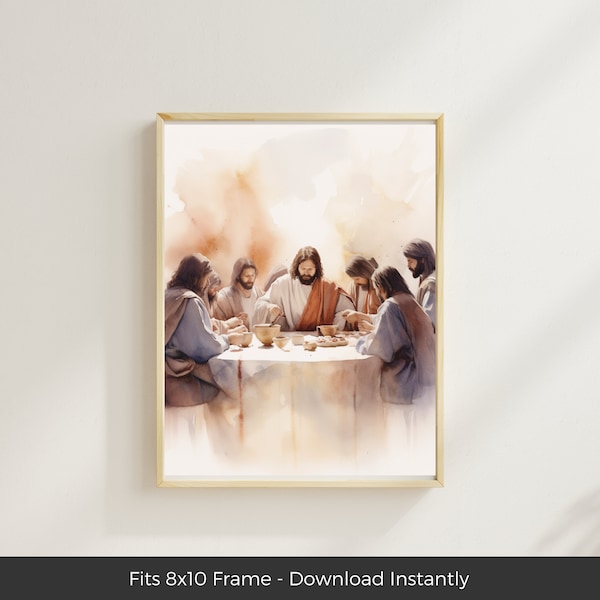 The Last Supper Wall Art Print, Modern Christian Art, Jesus Christ Artwork, LDS Printable Biblical Wall Art, Christian Watercolor Art