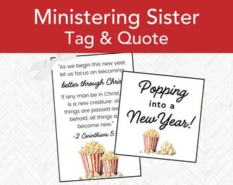 New Years LDS Ministering Handout Gift Tag Printable, LDS Relief Society Gift Tag, Easy Ministering Sister Gift Idea