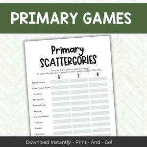 LDS Scattergories Primary Game, Easy LDS Printable Game, Activity Days Sunday School Primary Word Game, Easy Primary Activity