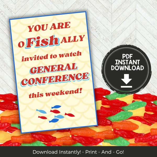 LDS Printable General Conference Treat Tag, Primary General Conference Tag, Adults and Teens General Conference Gift Tag for Gummy Fish